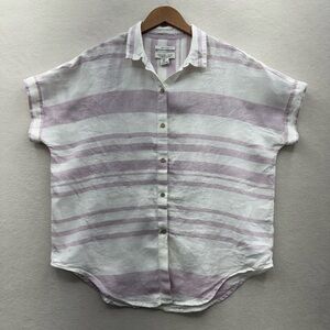 Rachel Zoe Women’s Medium Linen Top White Purple Button Up
